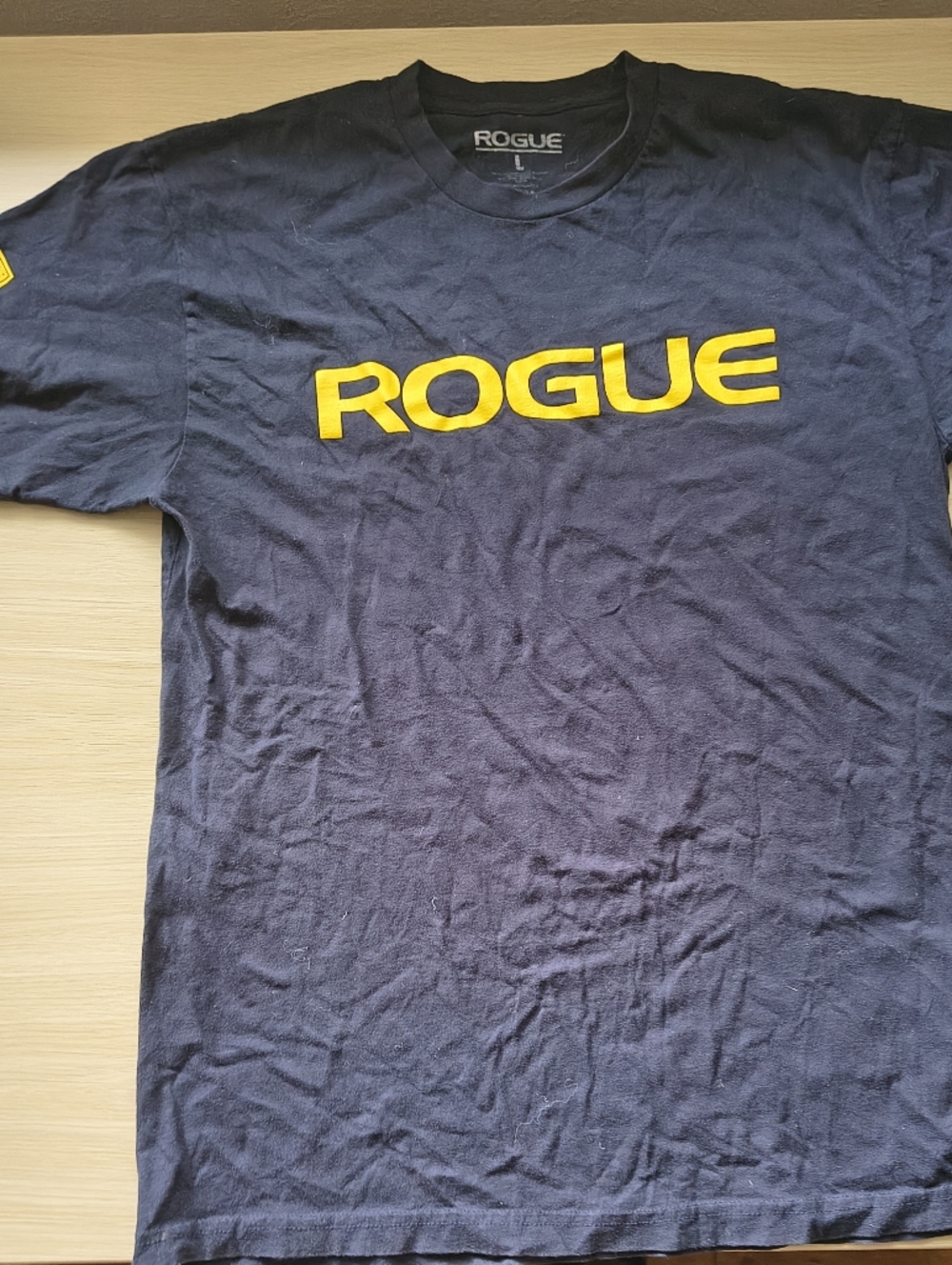 Rogue Navy Shirt Sleeve Tee with Yellow Rogue Logo Blue And Yellow